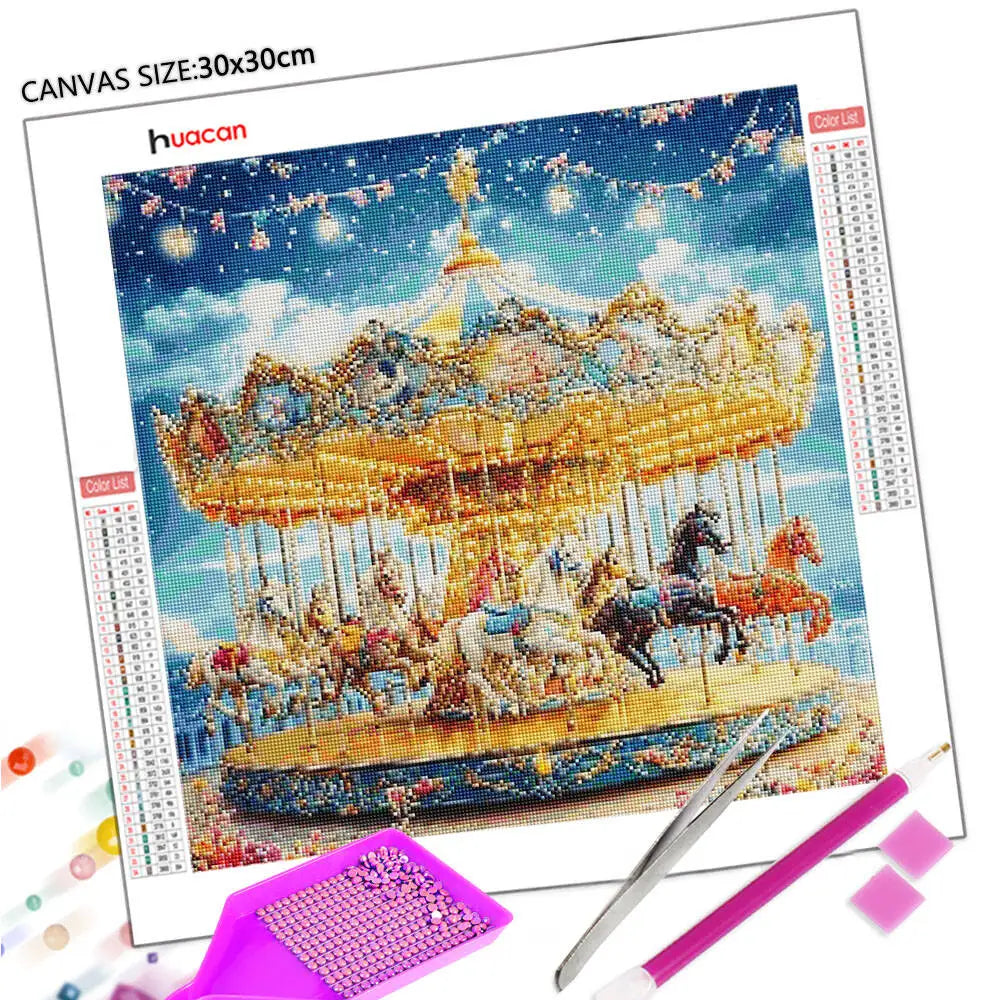 Huacan 5D DIY Dreamy Carousel Diamond Painting, Full Square / Round Drill