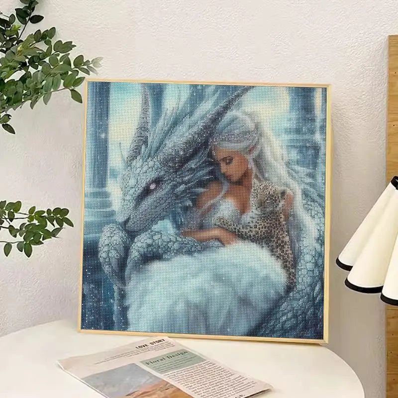 DIY Full Diamond Paintings Fantasy Animals. Dragon And Girl Mosaic
