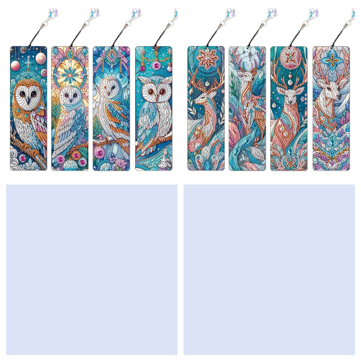 8Pcs DIY Owl Diamond Painting Art Bookmarks With Crystal Pendants