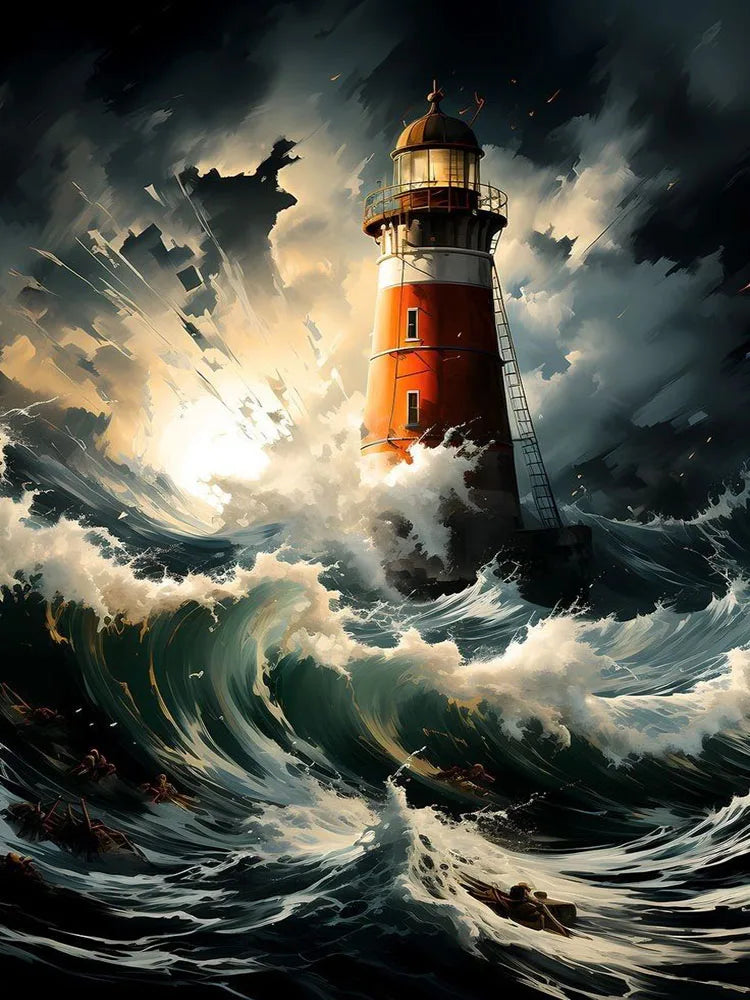 5D DIY Diamond Art Painting Kits Lighthouse Landscape Mosaic 2024 New Embroidery Cross Stitch Home Decor Children's Gift Crafts