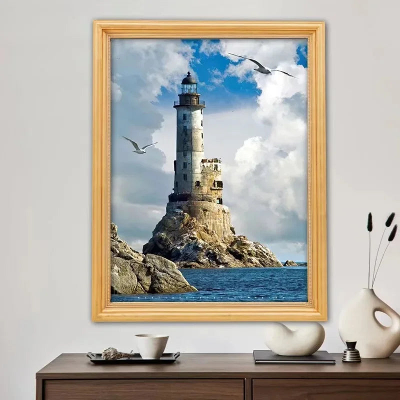 5D DIY Diamond Art Painting Kits Lighthouse Landscape Mosaic 2024 New Embroidery Cross Stitch Home Decor Children's Gift Crafts