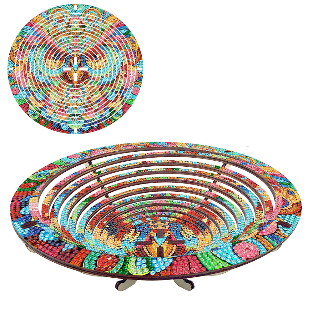 DIY Diamond Art Wooden Serving Tray, Diamond Painted Wooden Dining Plate Decorative For Parties Or Bed Food Tray