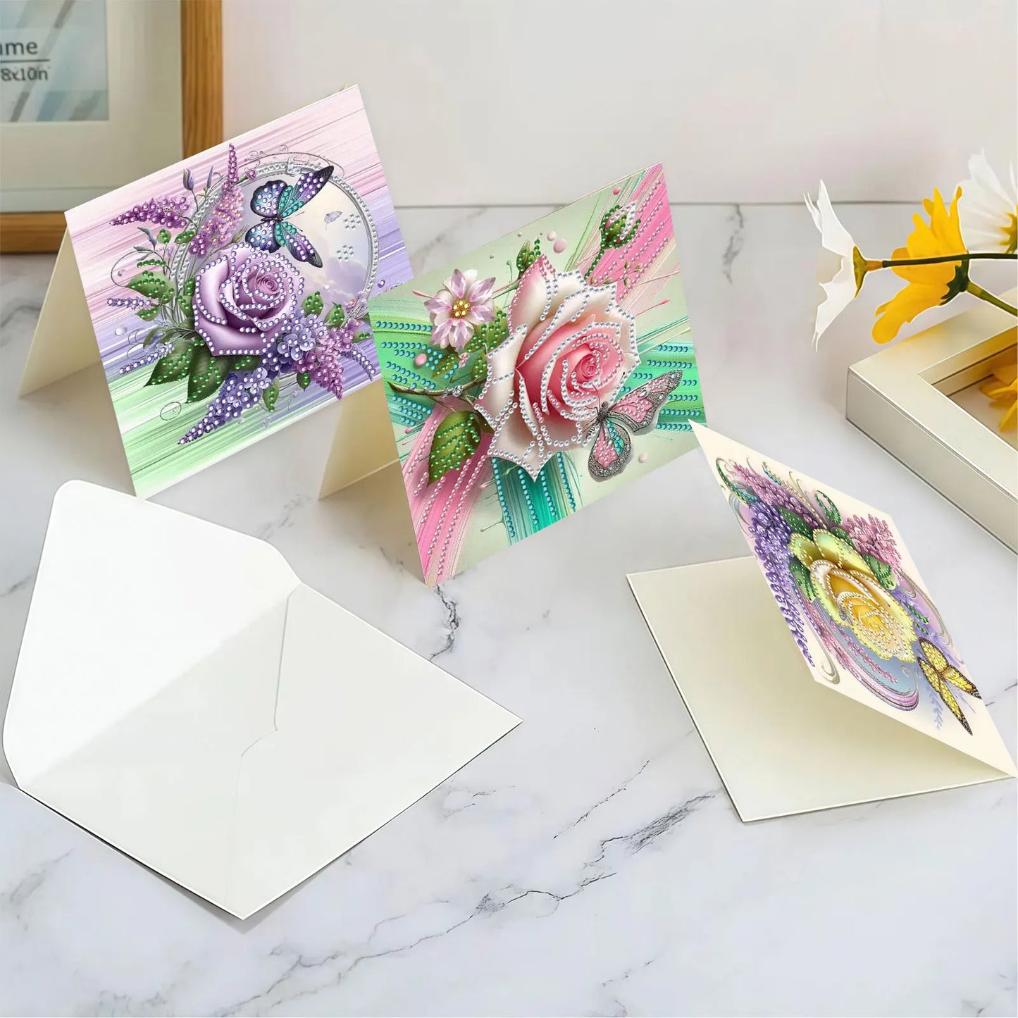 6-piece Butterfly Flower Diamond Art Card Set - DIY Diamond Painting Card, Suitable for All Occasions