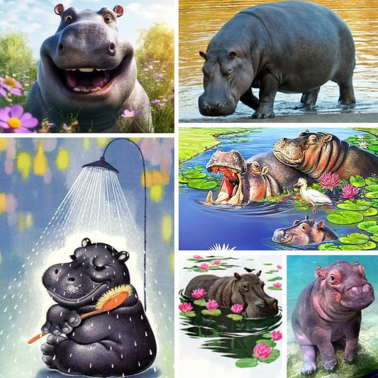 5D DIY Diamond Painting Hippo In Shower Full Square / Round Drill