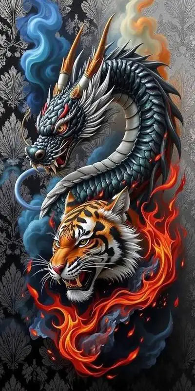 Dragon and Tiger Large Size DIY Diamond Painting Kits Full Square, Round Drill