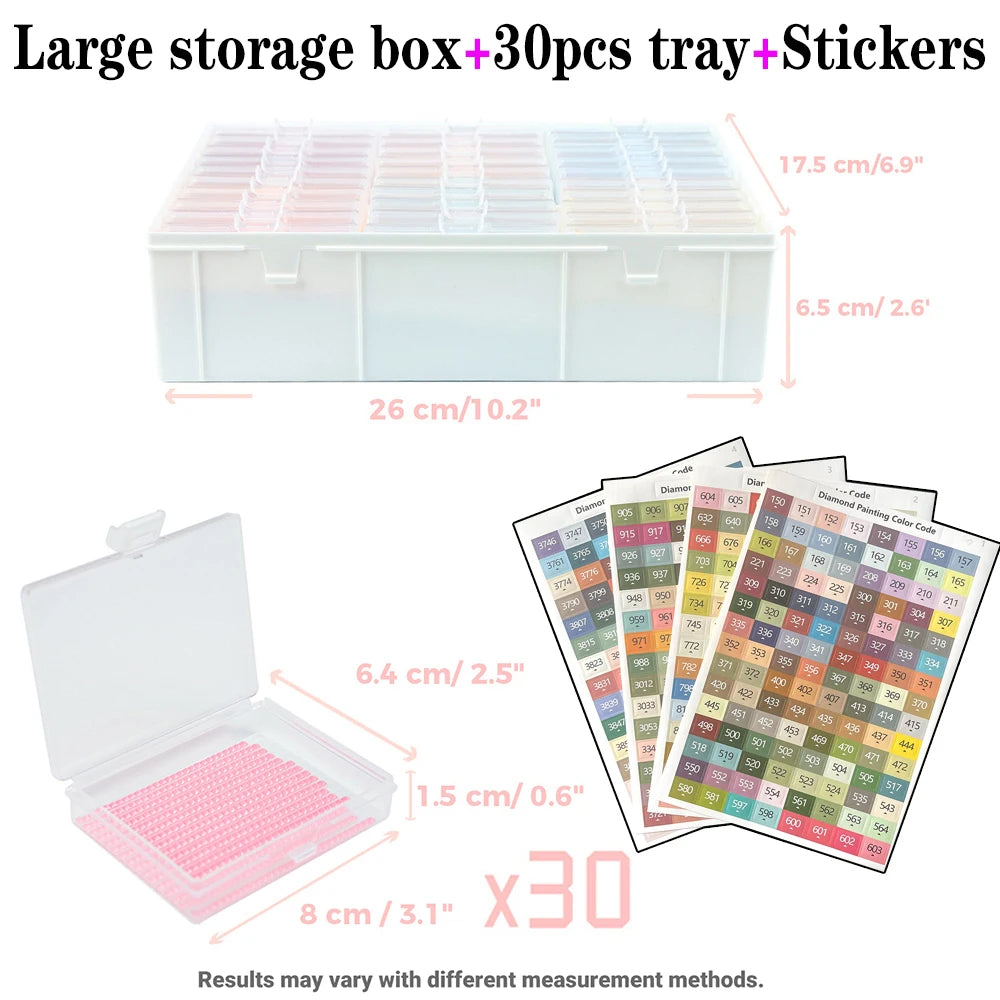 HOMFUN Diamond Painting Tray Storage Box With Lid, 5D Drill Accessories Tools Beading Curved Lock Buckle Plates