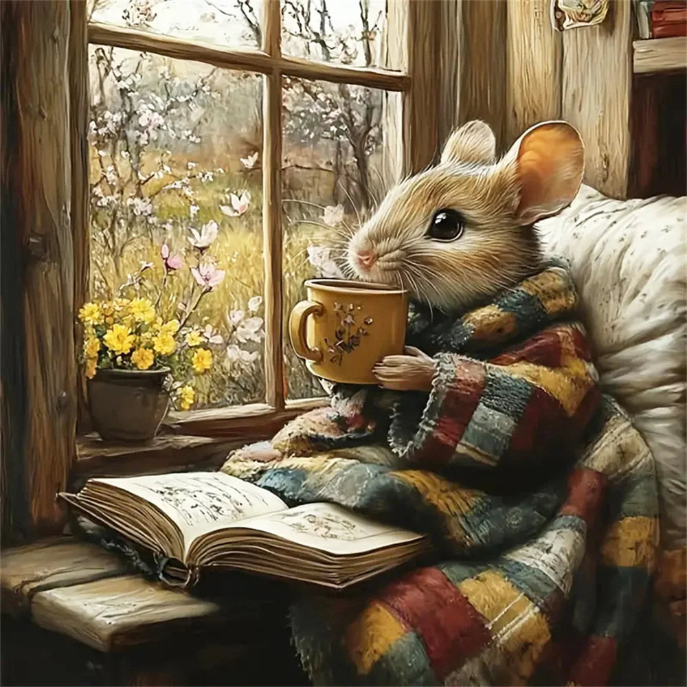 Evershine Full Square Round Diamond Painting, Mouse Animal Painting Window Acrylic Craft Supplies Mosaic Decor For Home