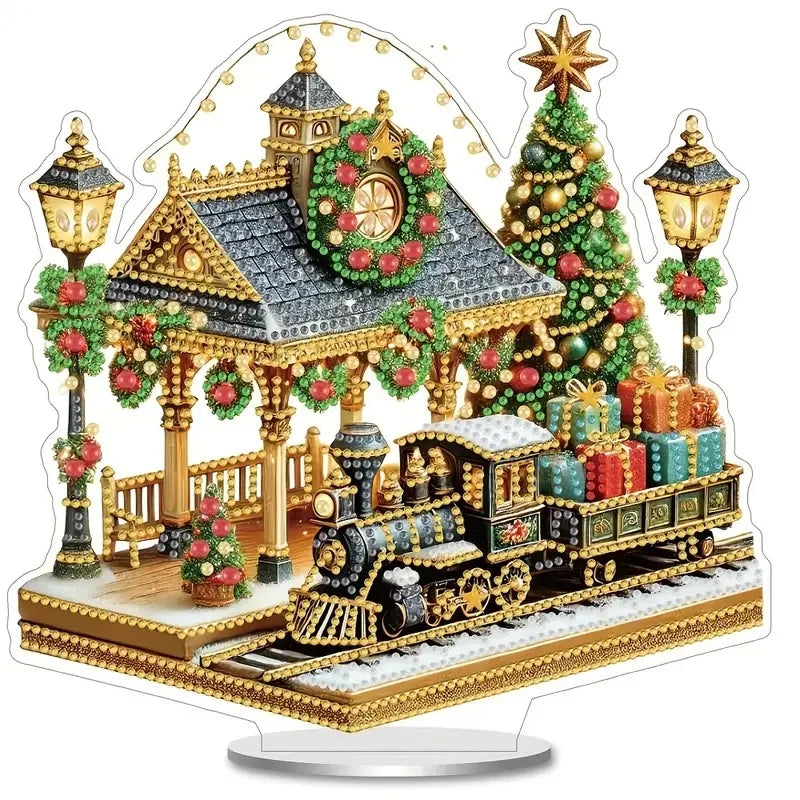 A Single-Sided Acrylic Crystal Rhinestone Desktop Decorative Item, DIY House Scene Pattern Diamond Painting Kit