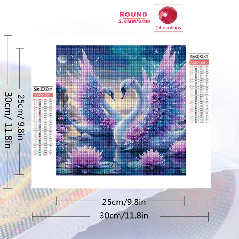 Swan Flower DIY Diamond Painting Full Round Drill