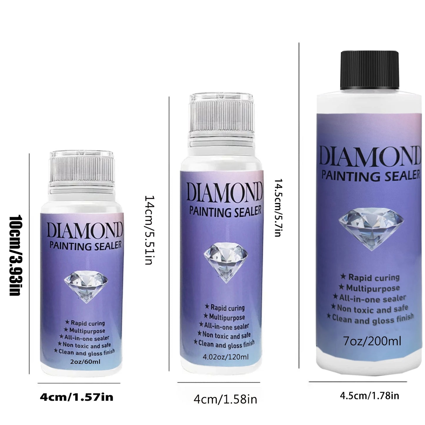 60ML/ 120ML/ 200ML Diamond Painting Sealer With 3 Pcs Brushes Diamond Painting Glue Permanent Hold & Shine