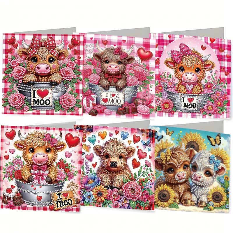 6-piece DIY Diamond Painting Set Birthday Card Set, Bouquet Pattern Design, Water Diamond Painting Art Mosaic
