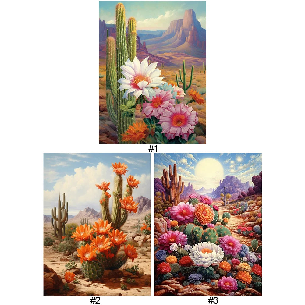 30*40CM 5D DIY Full Round Drill Diamond Painting Desert Cactus Flowers Home Decoration Art Craft Mosaic Painting