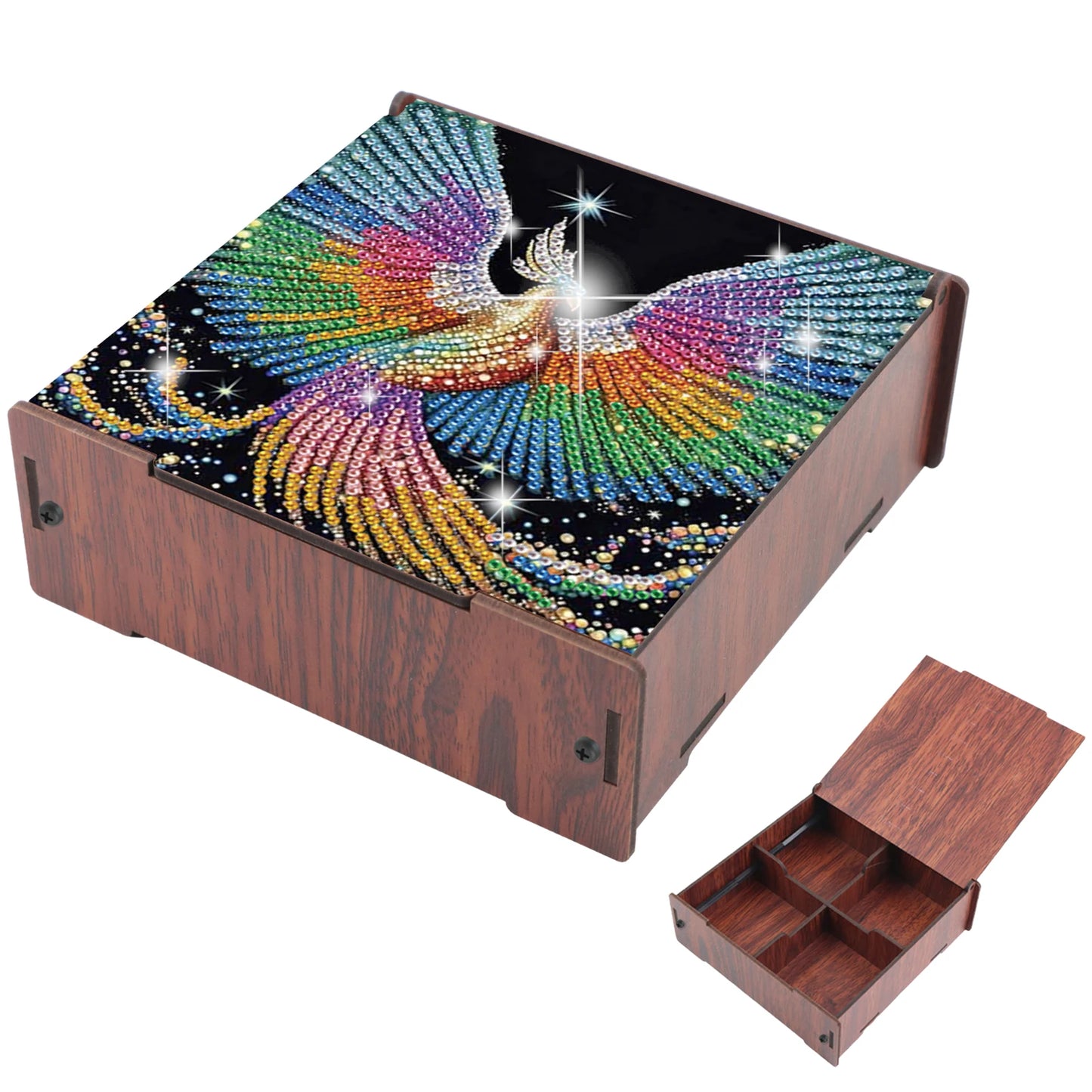 5D DIY Animal Girl Theme 4 Slots Diamond Painting Kit, Wooden Storage Box Diamond Art Jewelry Case, Storage Organizer