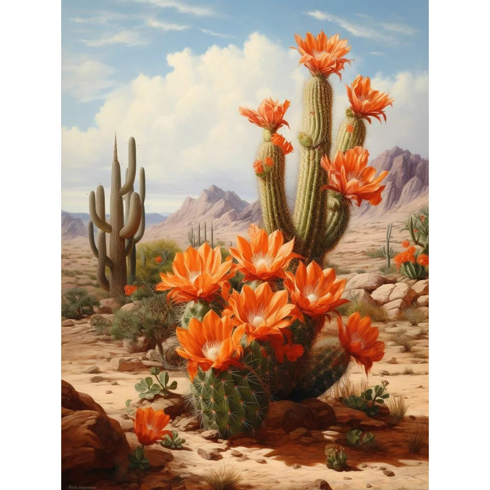 30*40CM 5D DIY Full Round Drill Diamond Painting Desert Cactus Flowers Home Decoration Art Craft Mosaic Painting