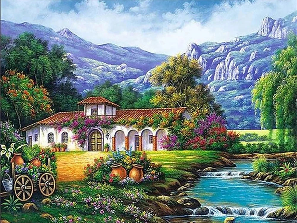 5D DIY Diamond Painting Waterfall Beach Full Circle Diamond Mosaic Sunset Scenery Diamond Embroidery Home Decor Gift