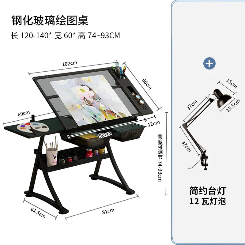 lmm Art Drawing Table Glass Adjustable Height Drawing Drafting Designer Desk