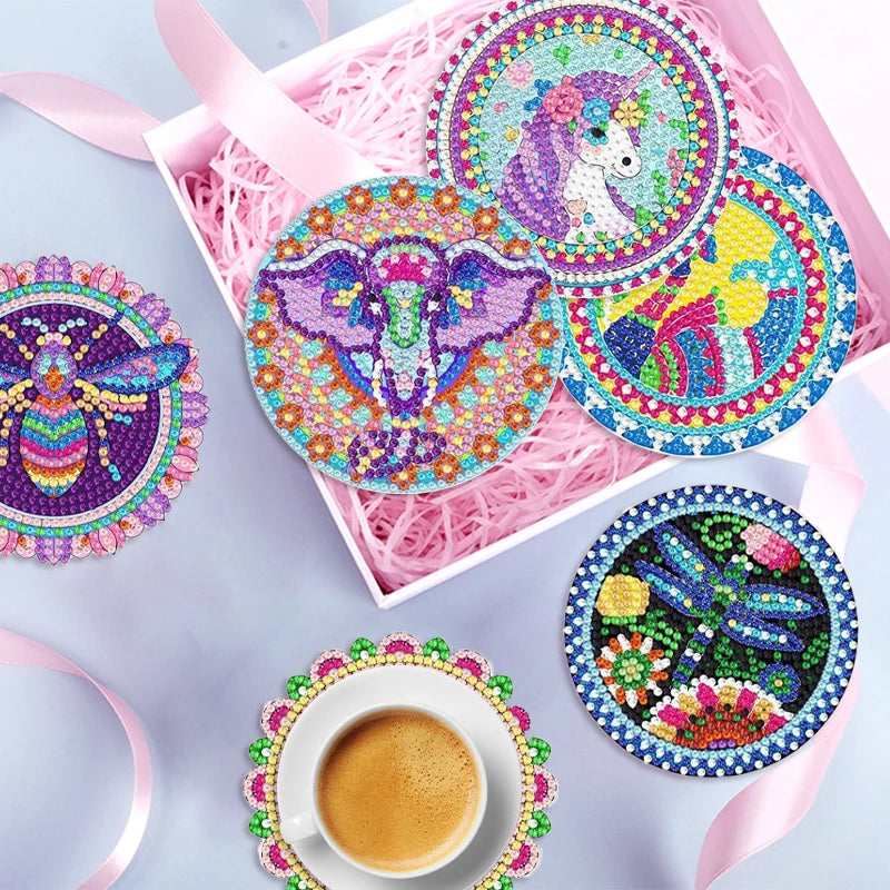 GLOBAL 8pcs/Set DIY Diamond Painting Coasters Animal Cup Cushion For Drinks Crystal Rhinestones Diamond Art Coasters
