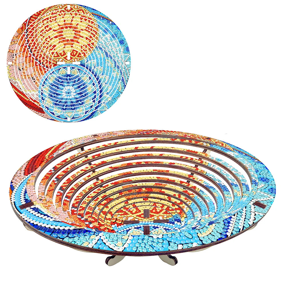DIY Diamond Art Wooden Serving Tray, Diamond Painted Wooden Dining Plate Decorative For Parties Or Bed Food Tray