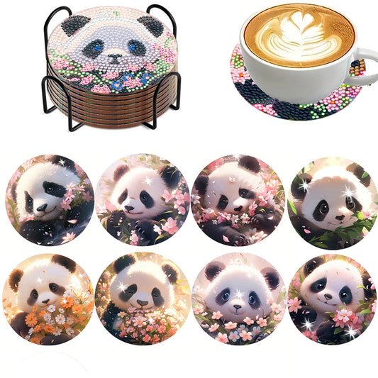 8-PCS Set With Bracket DIY Diamond Painting Set, Animal Themed Coaster Set, Sparkling Diamond Art Wooden Mosaic Craft Set