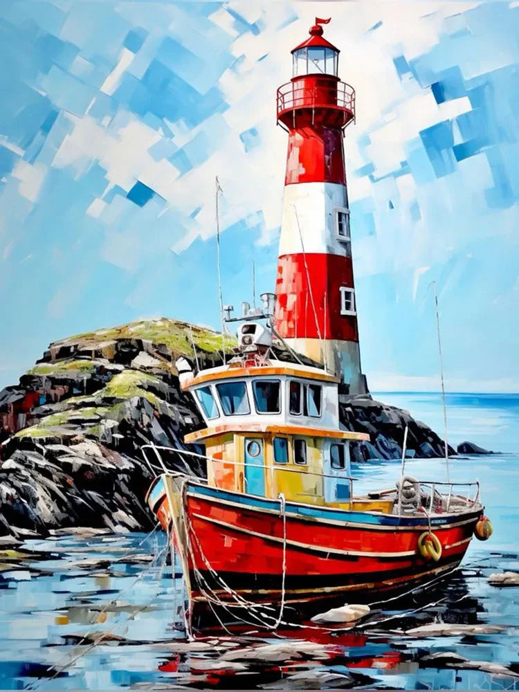 5D DIY Diamond Art Painting Kits Lighthouse Landscape Mosaic 2024 New Embroidery Cross Stitch Home Decor Children's Gift Crafts