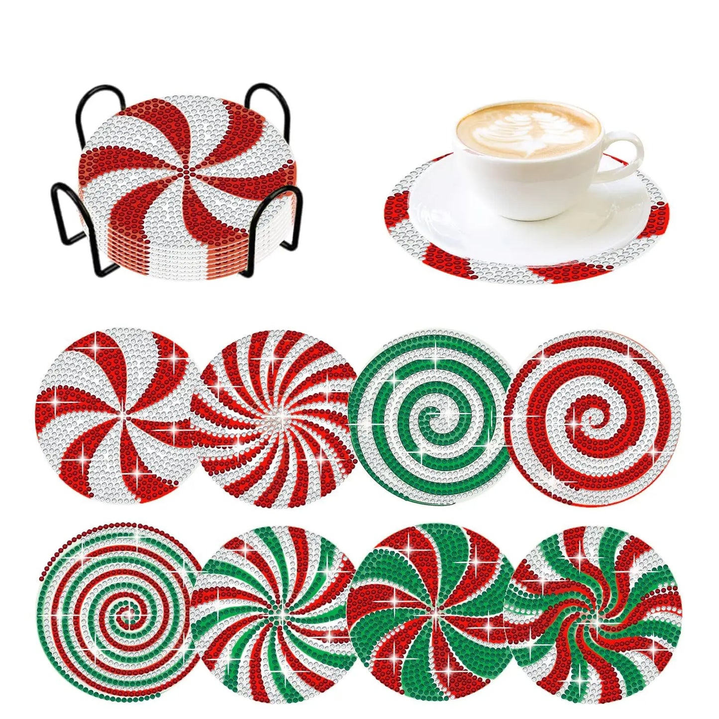 GLOBAL 8pcs/Set DIY Diamond Painting Coasters Animal Cup Cushion For Drinks Crystal Rhinestones Diamond Art Coasters