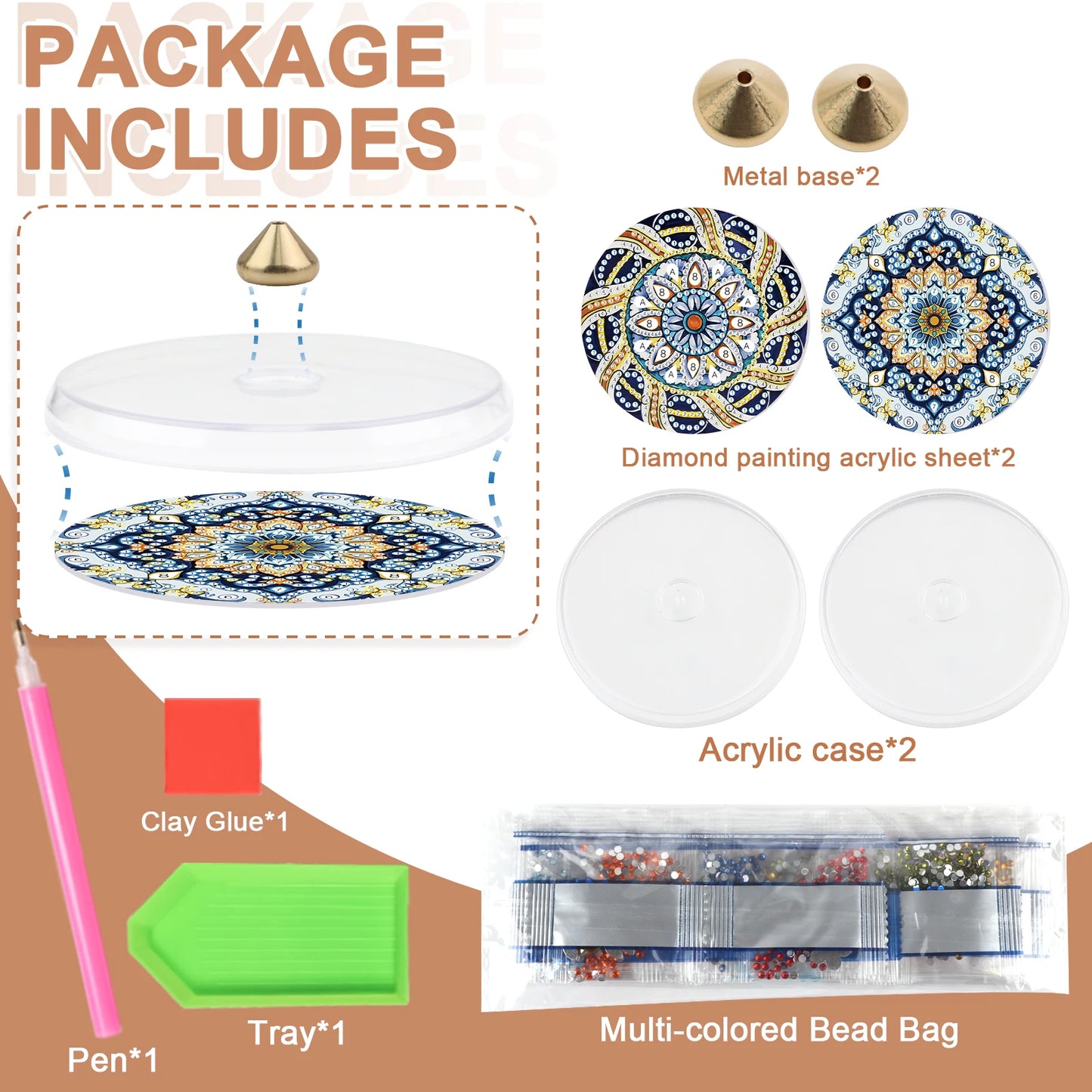 2PCS Diamond Art Painting Meditation Incense Plate Kit, Mandala Pattern