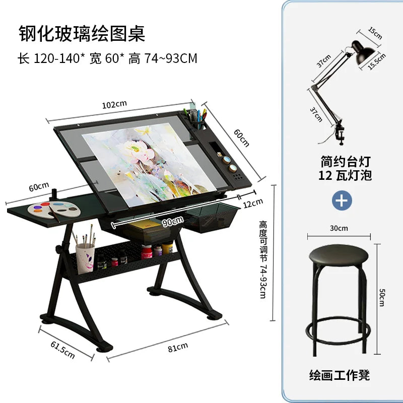 lmm Art Drawing Table Glass Adjustable Height Drawing Drafting Designer Desk