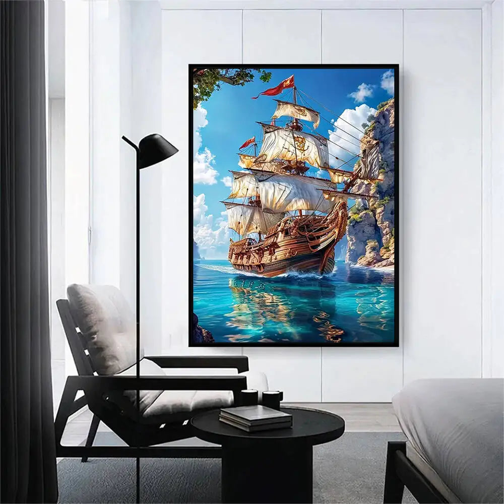 Momoart Diamond Mosaic Boat Landscape Acrylic Craft Supplies Diamond Painting Cross Stitch Kits Art Decor For Home