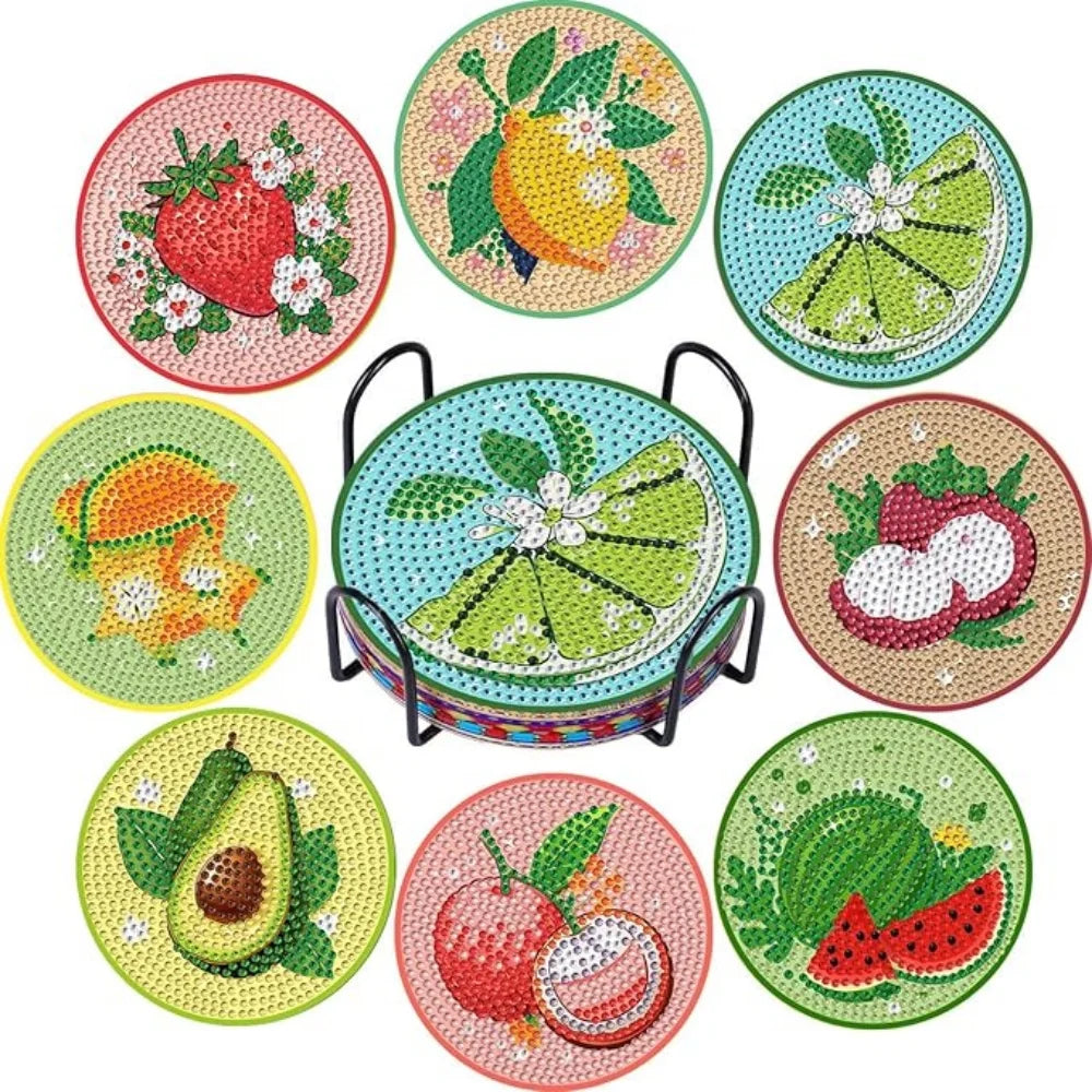 8-Piece / Set Diamond Art Painting Cup Mat With Stand, DIY Coffee Cat Pattern Diamond Art Cup Coasters