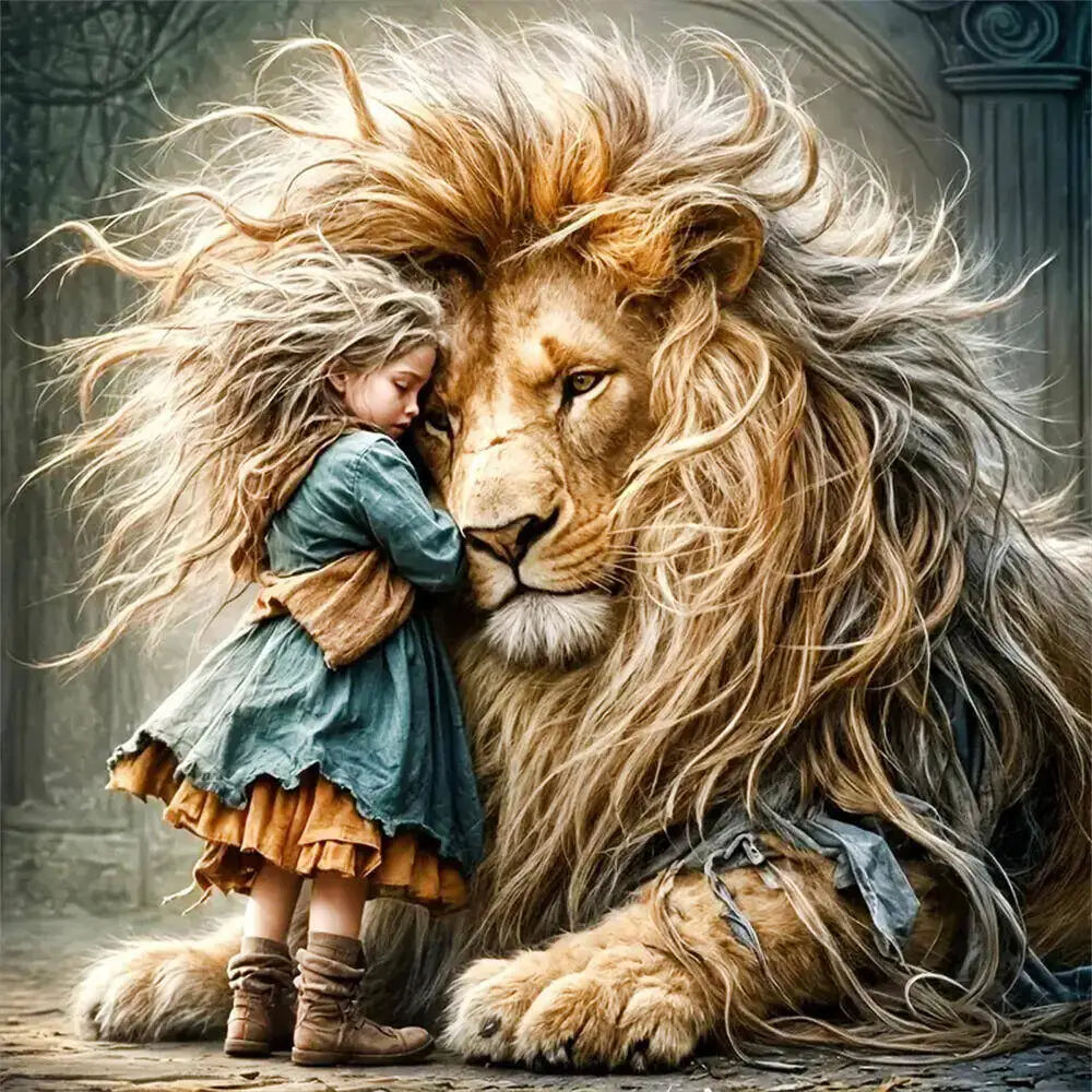 HUACAN Lion Diamond Painting Girl Full Square Round Drill Diamond Mosaic Animal Embroidery Wall Decoration Handmade Gift