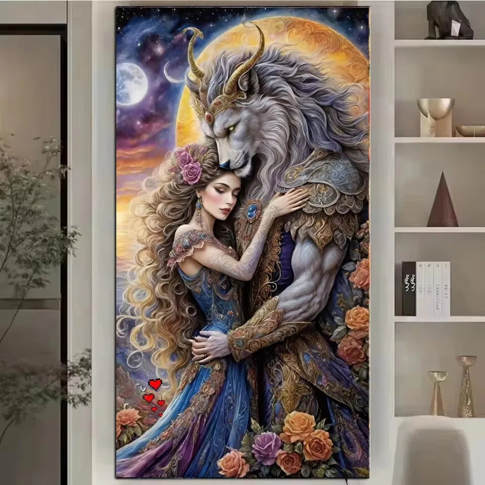 Amazing Princess Beauty And Lion Beast Large DIY Diamond Art Painting