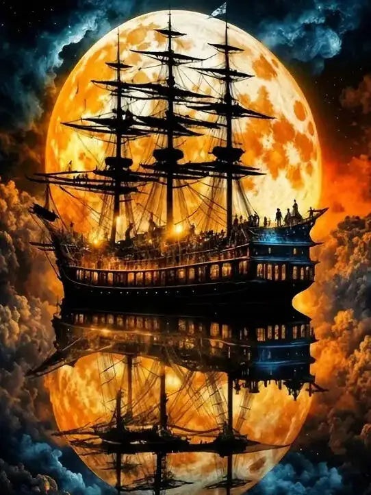 Evershine 5D DIY Diamond Ship Landscape, Moon Picture Full Square / Round Drills