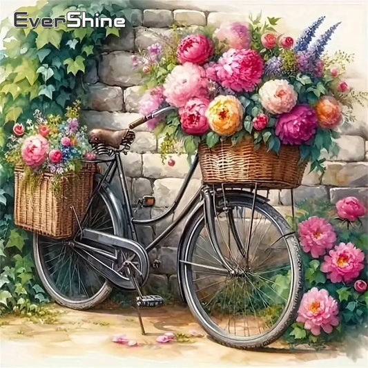 Evershine DIY Diamond Bicycle Landscape Peony Flower Full Square / Round Drill