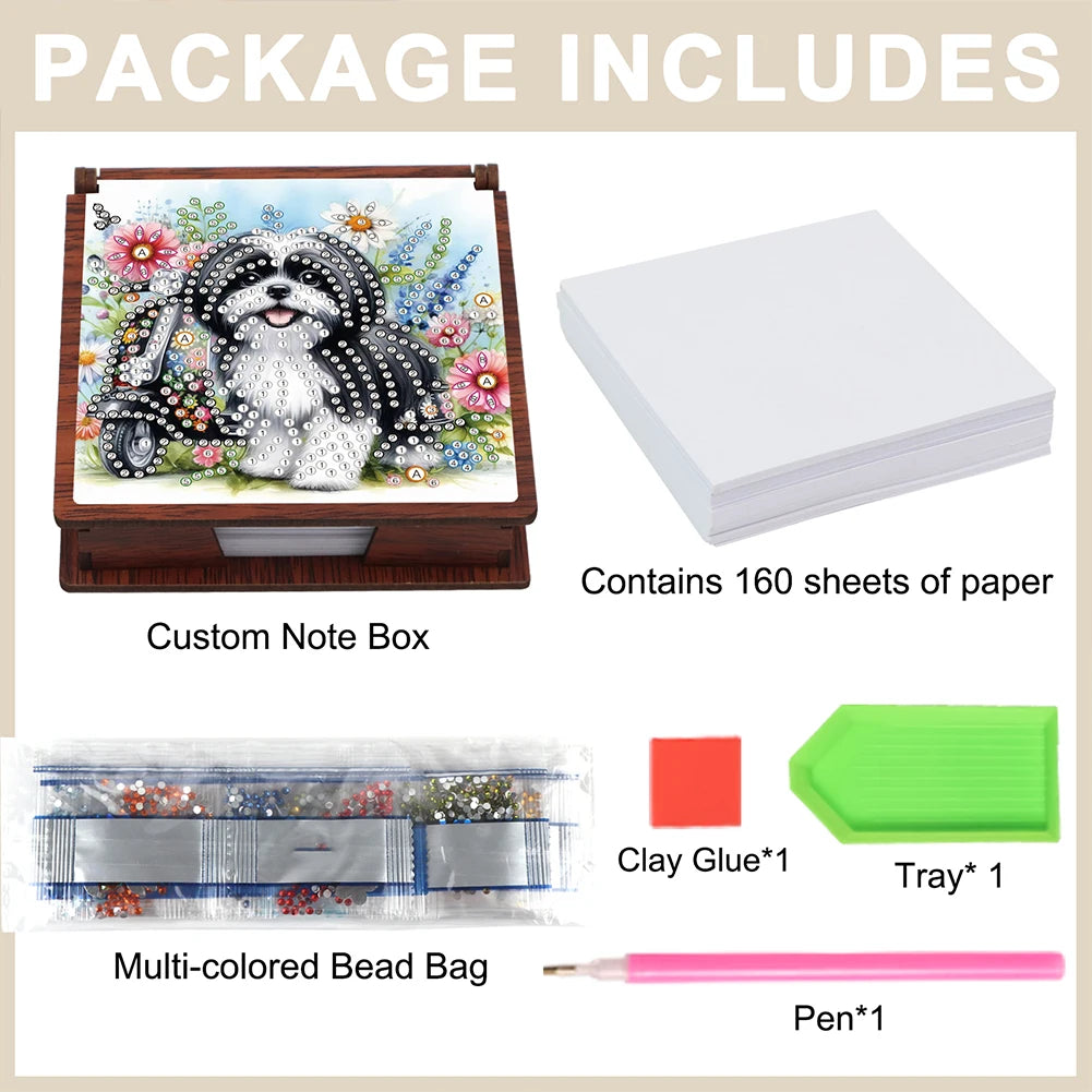 Wooden 5D Diamond Painting Kit Note Box With 160 Sheets Diamond Art Notebook Box For Home/ Office/ School Supplies
