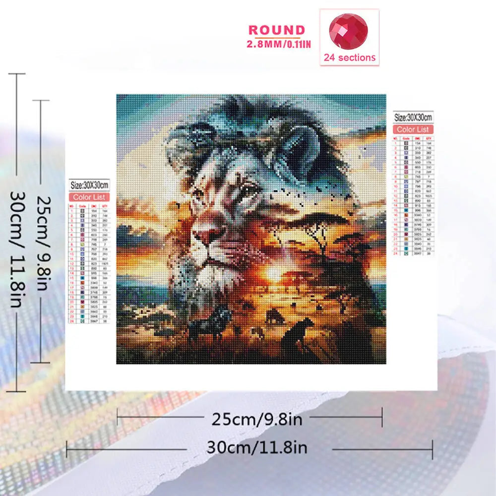 Momoart Diamond Mosaic Lion In Sunset Painting, DIY Full Square / Round Drills