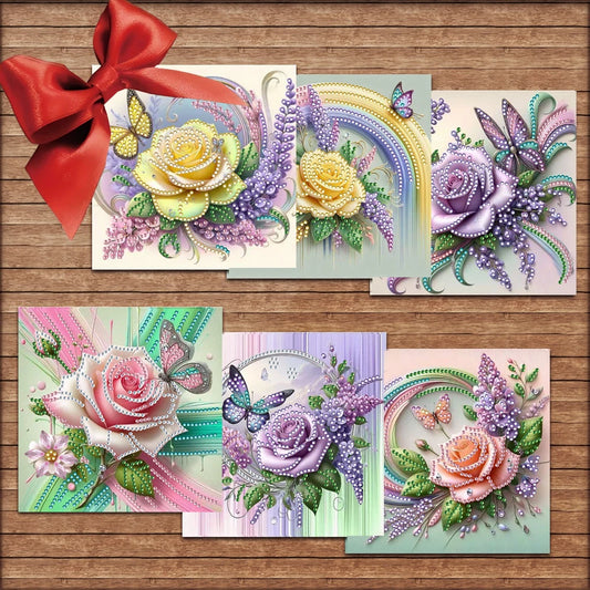 6-piece Butterfly Flower Diamond Art Card Set - DIY Diamond Painting Card, Suitable for All Occasions