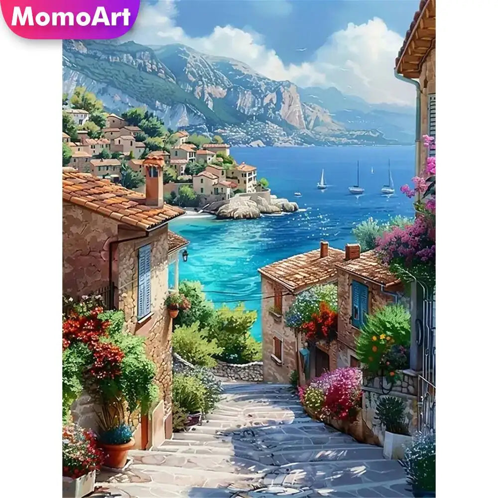 Momoart Diamond Painting Street Seaside Landscape DIY Full Square / Round Drill