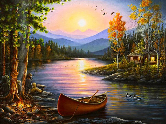 5D DIY Diamond Painting Waterfall Beach Full Circle Diamond Mosaic Sunset Scenery Diamond Embroidery Home Decor Gift