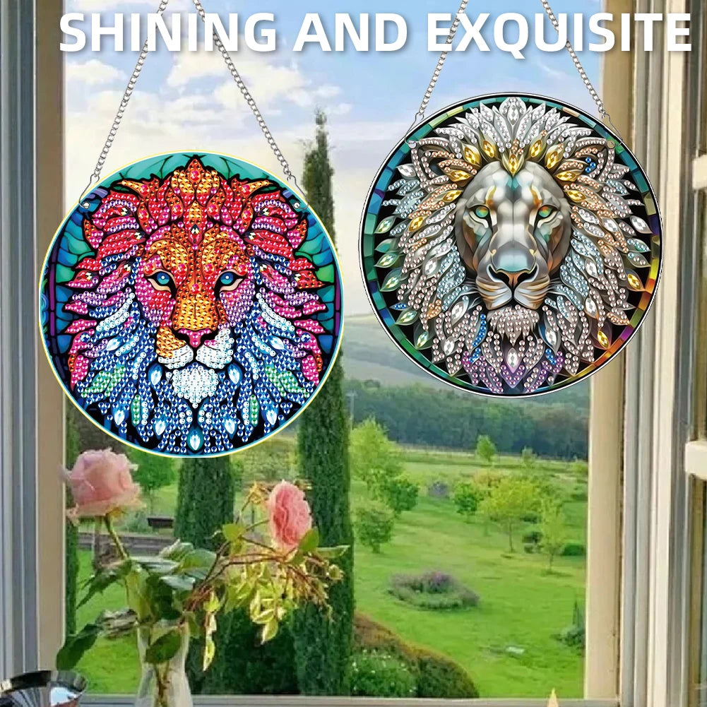 2pcs Animal Cat Theme 2D/Flat DIY Diamond Painting Collection Window Pendants Single-Sided Drill Diamond Art Pendant