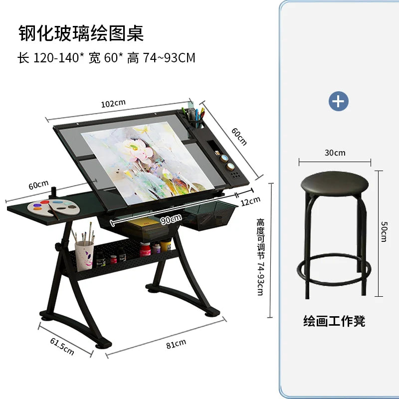 lmm Art Drawing Table Glass Adjustable Height Drawing Drafting Designer Desk