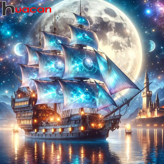 Huacan Full Drill Diamond Painting Ship / Sailboat Sea DIY 5D Square / Round Drill
