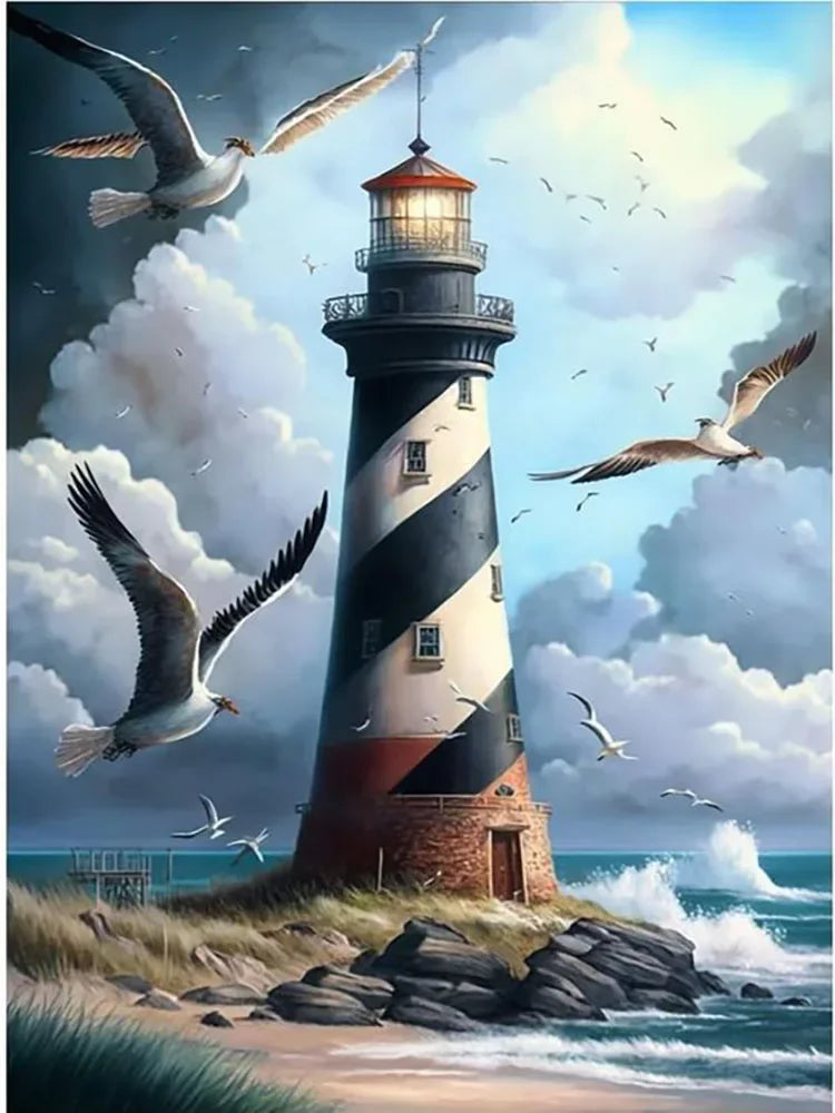 5D DIY Diamond Art Painting Kits Lighthouse Landscape Mosaic 2024 New Embroidery Cross Stitch Home Decor Children's Gift Crafts