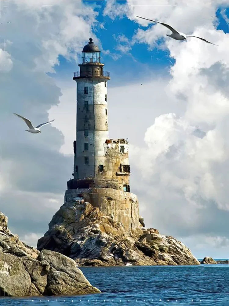 5D DIY Diamond Art Painting Kits Lighthouse Landscape Mosaic 2024 New Embroidery Cross Stitch Home Decor Children's Gift Crafts