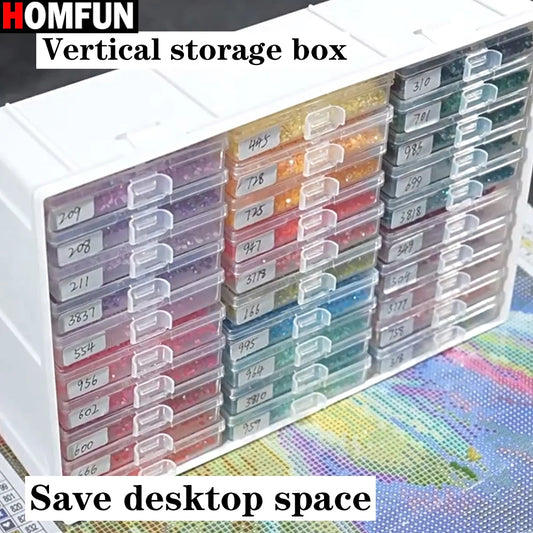 HOMFUN Diamond Painting Tray Storage Box With Lid, 5D Drill Accessories Tools Beading Curved Lock Buckle Plates