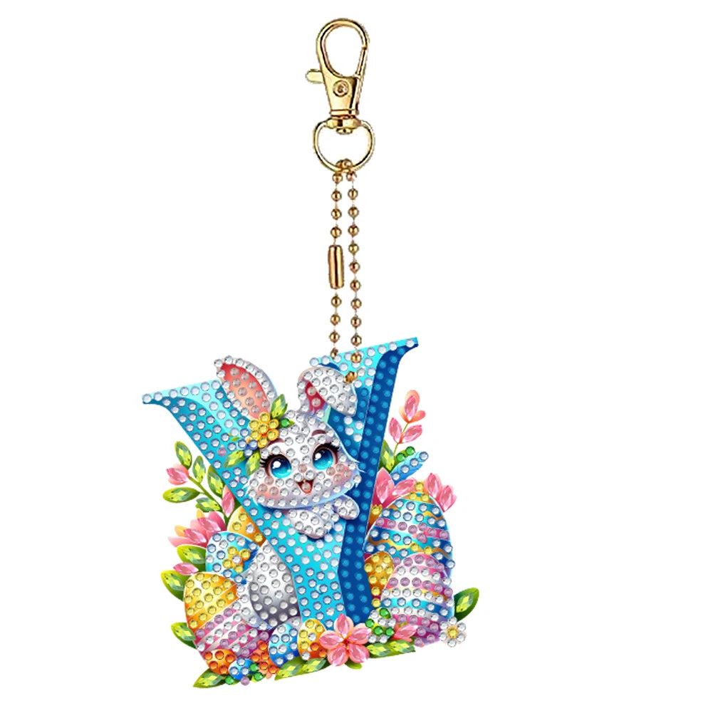 PET Double Sided, Special Shaped, Easter Alphabet DIY Diamond Painting Keychain