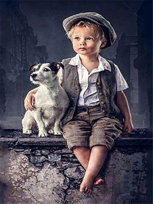 HUACAN 5D DIY Diamond Painting Little Boy and Dog Full Square / Round Full Drill
