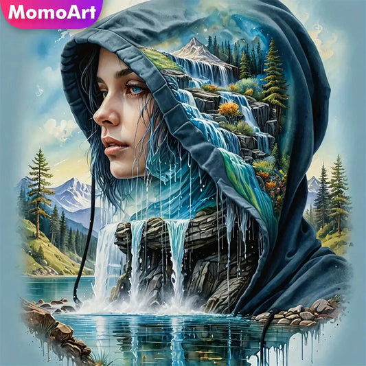 Momoart Diamond Mosaic Woman Waterfall Landscape Painting Full Square / Round Drill