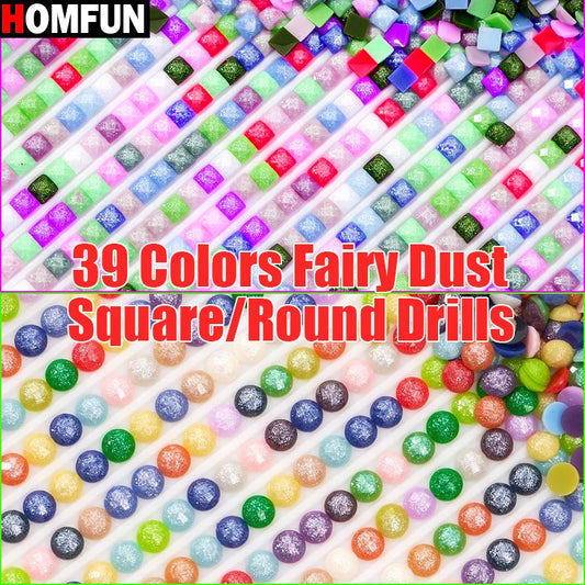 HOMFUN 39 Colors Fairy Dust Drills Diamond Painting Square / Round ResinDiamond Painting Crystal Beads Accessories Art Sugar Dust Beads