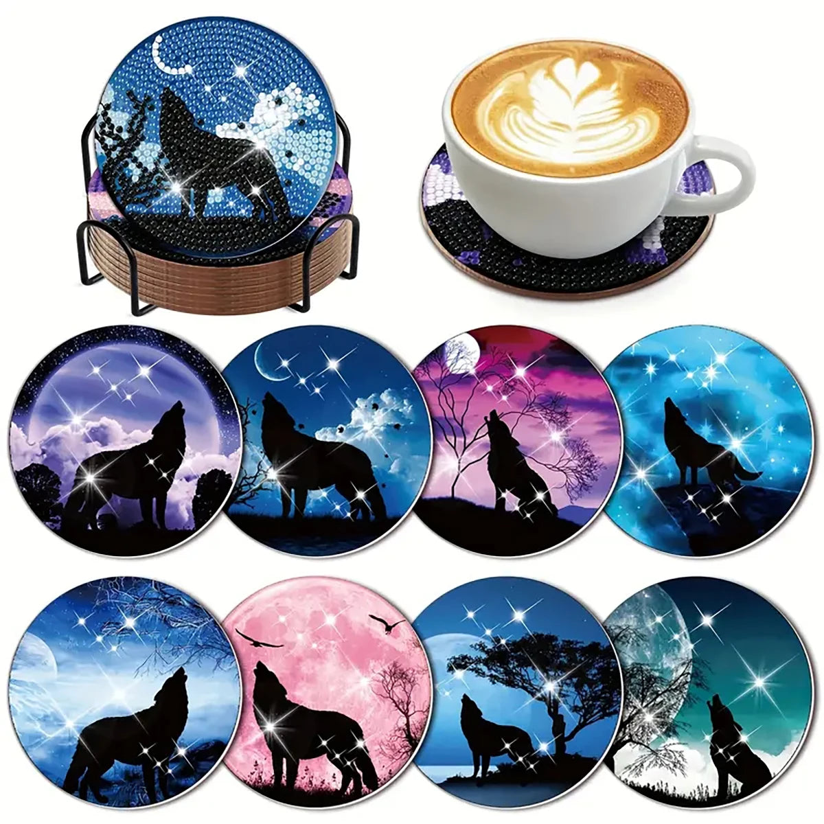 8 Pieces Of Diamond Art Painting Coasters With Brackets, DIY Partial Special Shapes