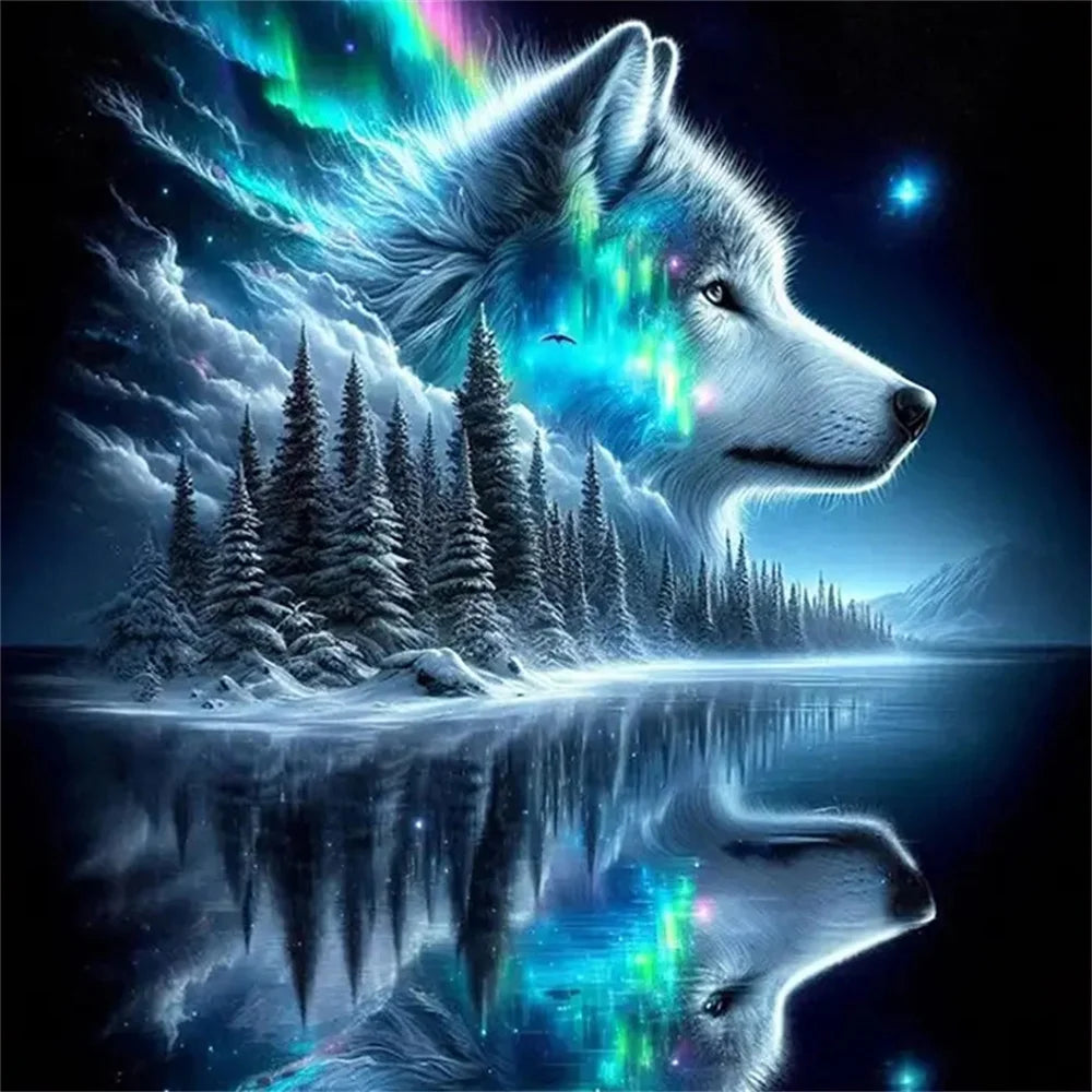 Momoart Diamond Tree Landscape River Wolf Full Square / Round Drill